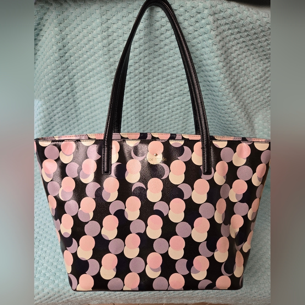 Kate Spade Black and Pink Polka Dot Tote Bag